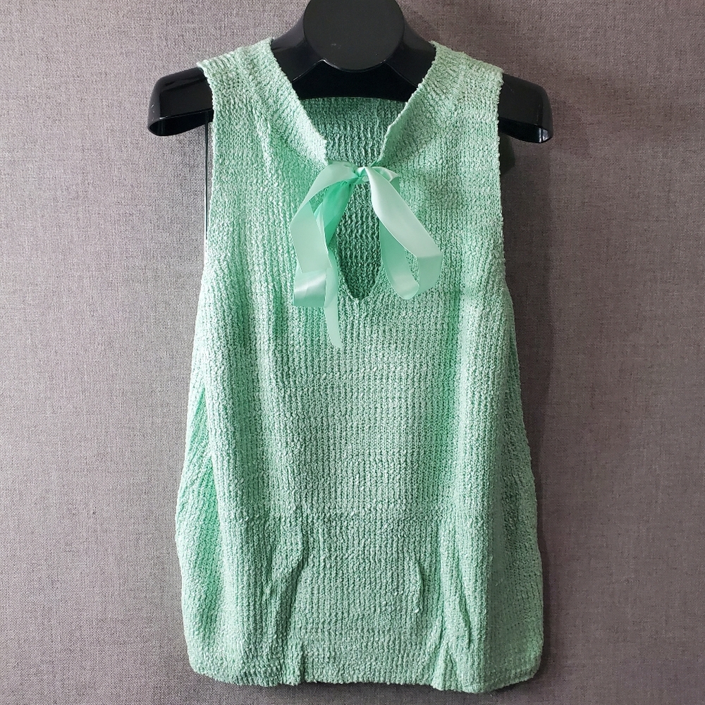 Ferbia Womens Knit High Neck Tank Top Sweater Tunic Pale Green Medium